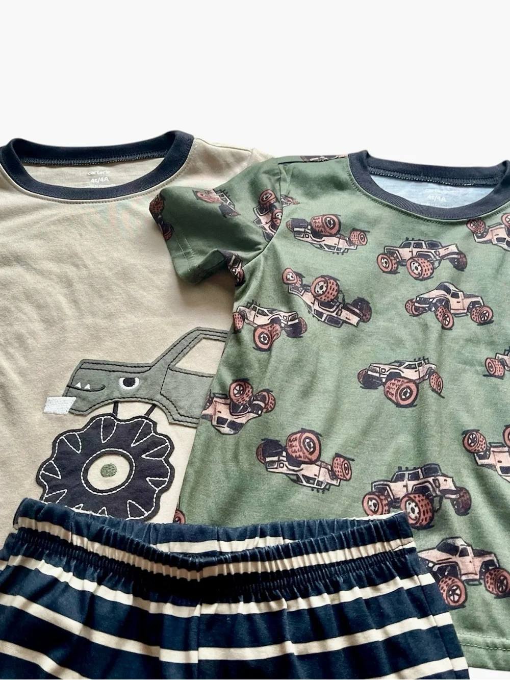 Kids Short Sleeve Pajama Set Tractor and Stripe Shorts Carters 3 Piece 4T New